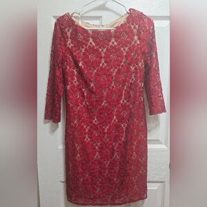 Jessica Howard Red Floral Lace Long Sleeve Dress